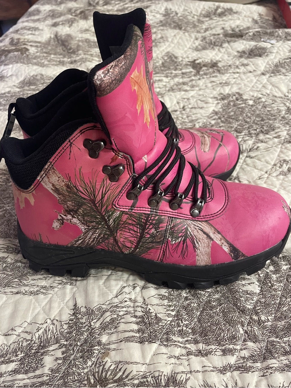 Unisex Pink Camo Hiking Boots